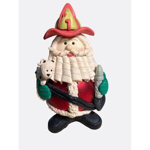 Firefighter Santa Claus Ornament With Dog Figurine